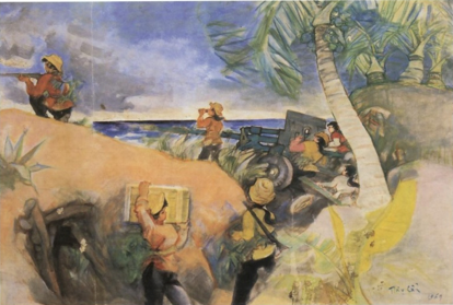 Schilderij vrouwelijke militieleden